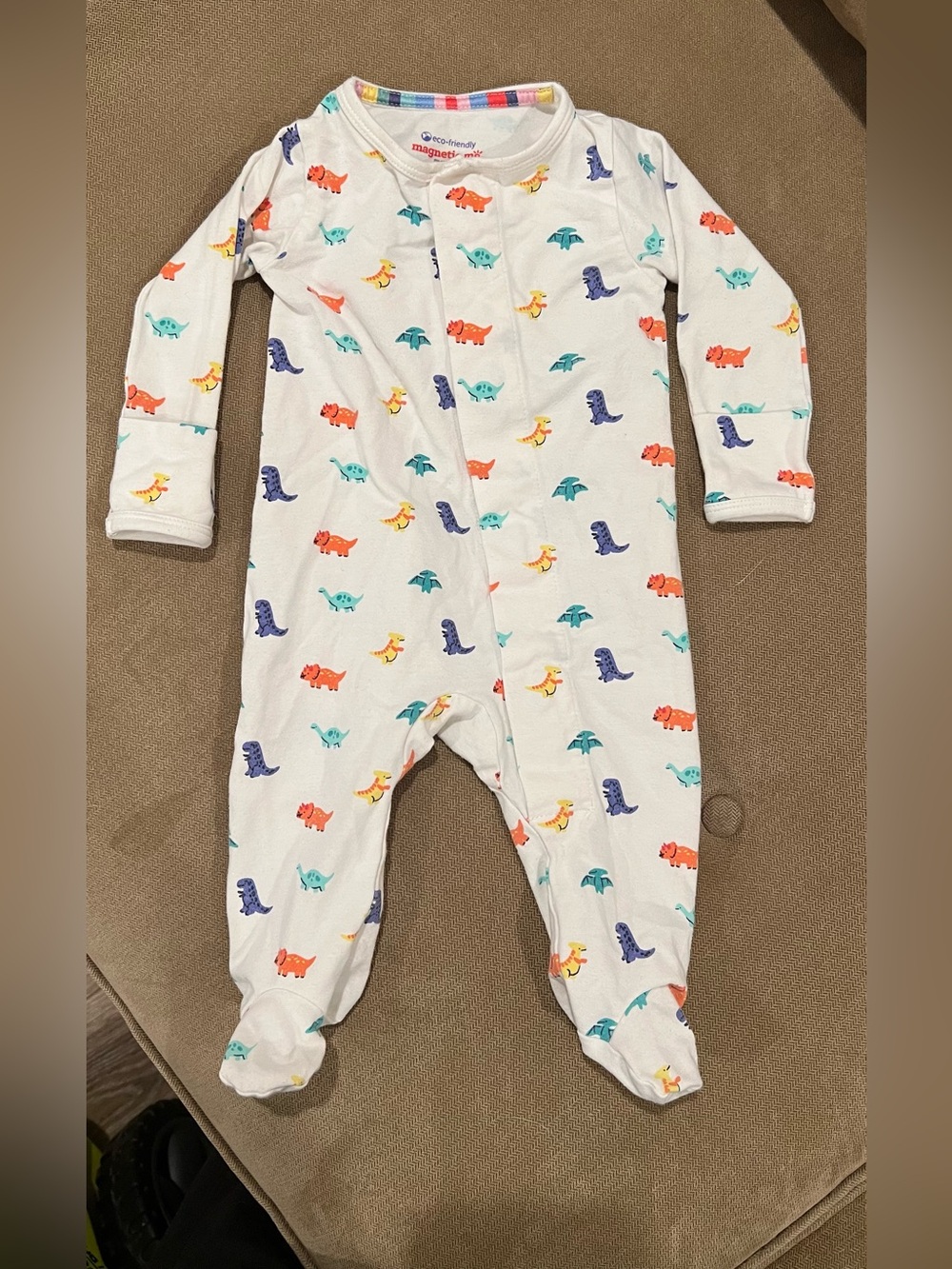 Magnetic Me White Footie with Multicolor Dino Print